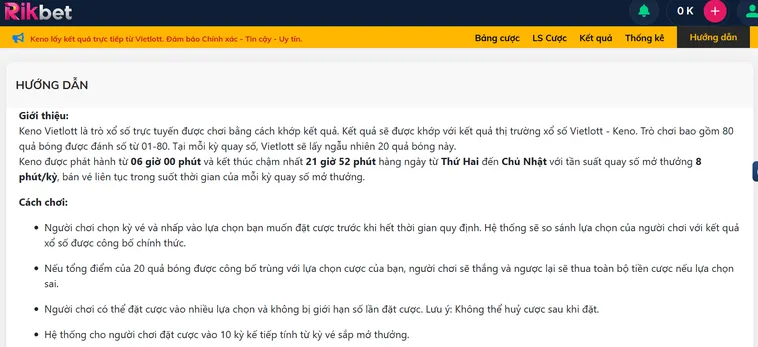 Trải Nghiệm Keno Vietlottt Tại RikBet Với Cơ Hội Làm Giàu Cực Nhanh Chóng