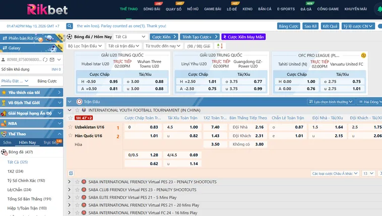 Thể Thao SABA Sports RikBet Đấu Trường Cá Cược Đẳng Cấp Thế Giới